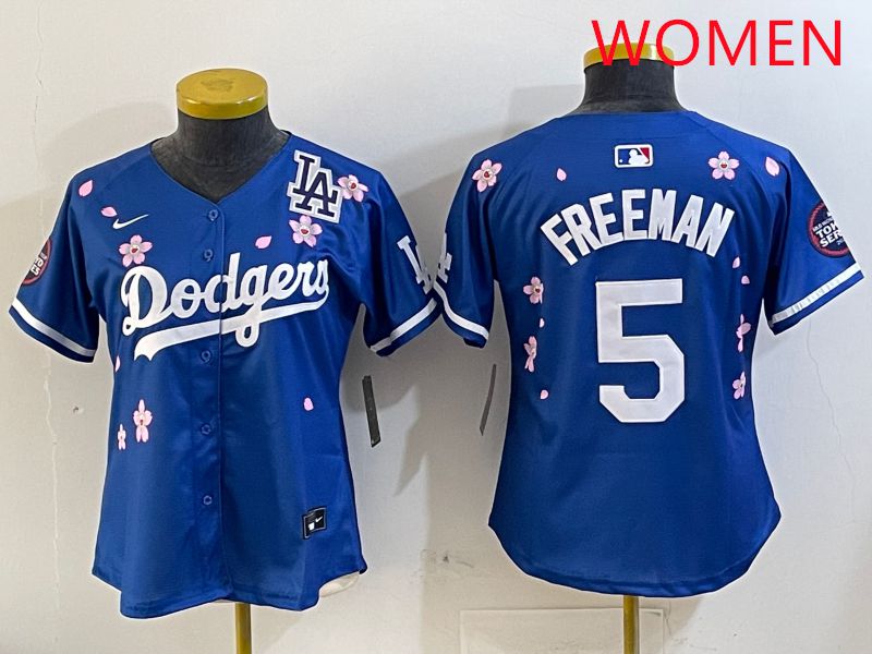 Women Los Angeles Dodgers #5 Freeman Blue Sakura Edition 2025 Nike MLB Jersey style 4